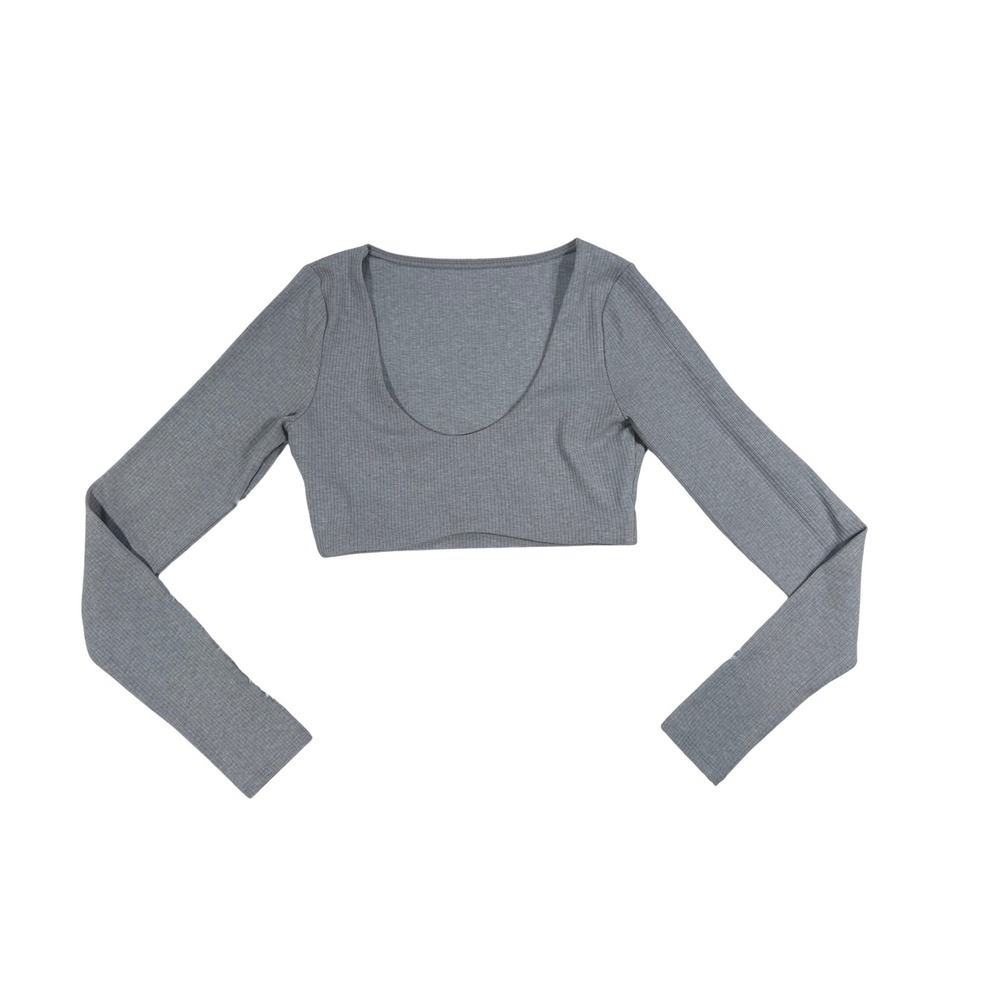 Alo Yoga Ribbed Defined‎ Long Sleeve Bra *Heather Grey Size Small